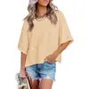 2026 Amazon Transfronterizo Verano Nuevo Estilo Europeo y Americano Patchwork Color Sólido Cuello Redondo Holgado Top Camiseta con Mangas de Tres Cuartos Acampanadas