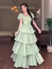 Vestido con falda abullonada y cintura de malla fresca reductora de edad francesa para mujeres europeas y americanas de verano 2024