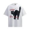 9362 Calle Americana 2025 Verano Retro Pintura Diseño de Gato Sentido de Alta Gama Camiseta Holgada de Manga Corta para Hombre
