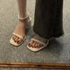 Sandalias Romanas de Tacón Grueso de Una Sola Tira Hada 2025 Alargadoras de Piernas con Punta Cuadrada para Mujer con Tiras y Punta Abierta Tacones Altos Sexy para Verano