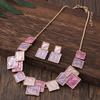 Venta caliente transfronteriza, collar y pendientes de aleación de zinc con diseño geométrico cuadrado de gota de aceite y personalidad para mujer