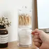 Caixa de Armazenamento Transparente para Palitos de Dente de Mesa com Tampa Caixa para Algodão de Remoção de Maquiagem Caixa Multifuncional para Cotonetes e Algodão de Maquiagem de Toucador