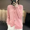 Cardigã de lã feminino de alta qualidade com estampa floral, gola redonda, corte solto, abotoado, tricô casual, peça externa branca