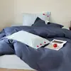 Juego de Cuatro Piezas de Algodón Lavado de Color Sólido Sencillo Algodón Puro Bordado Juego de Tres Piezas para Dormitorio Adecuado para Dormir sin Ropa de Cama Funda Nórdica Sábana Bajera Sábana Plana