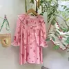 Vestido de Niña con Estampado Estilo Francés, Cuello, Manga Larga, Otoño 2026, Vestido de Princesa Rosa para Niñas, Vestido de Algodón Puro para Niños