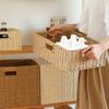 Caja de Almacenamiento de Estilo Japonés Tejida de Paja Ratán Miscelánea Juguetes Snacks Cesta de Almacenamiento Doméstico Caja de Almacenamiento Marco de Almacenamiento Organizador de Almacenamiento