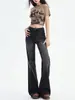 Calça Jeans Flare Solta Preta e Cinza para Mulheres, Estilo Americano Vintage Novo Outono 2025, Levanta Bumbum, Emagrecimento, Calça Flare Comprida até o Chão