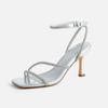 Tacones Altos Primavera y Verano Personalizados Nuevas Sandalias Sexy de Punta Abierta con Letras de Pedrería y Tira Cruzada Zapatos de Mujer