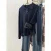 Suéter de punto azul marino con cuello polo y manga larga para mujer, nuevo modelo primavera y otoño 2025, top versátil que estiliza