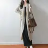 Novo cardigã extra longo para outono e inverno, 100% lã, tricô feminino com decote V, sem botões, casaco casual elegante, manga longa com bolsos, xale