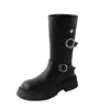 Botas de mujer de piel, botines, nuevo estilo 2026, con plataforma gruesa, tacón grueso, con detalles de hebilla, botas estilo Martin, botas de motocicleta retro de media caña