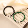 Moda Europeia e Americana Simples Pulseira de Vidro Ágata Preta Pulseira Tecida à Mão Joias de Contas Pequenas para Meninas Atacado