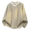 Moletom Masculino Plus Size Estilo Preguiçoso Falso Duas Peças Bloco de Cores Patchwork Listrado Decote V Outono Nova Moda Top Solto
