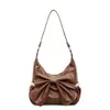 Bolsa Tote de Ombro Artística de Grande Capacidade Estilo Japonês de Nicho para Mulheres, Bolsa Transversal Doce e Elegante com Laço para o Dia a Dia