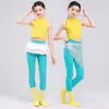 Conjunto de jazz para niñas, top sin mangas amarillo con cuello alto pequeño, leotardo de yoga y gimnasia, ropa de práctica y baile de jazz para niñas