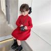 Vestido Suéter para Niña Moda Otoño e Invierno 2025 Año Nuevo Engrosado Cuello Alto Faldita de Punto para Abajo Ropa de Año Nuevo