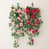 Cesta colgante de rosa artificial arte floral decoración de sala de estar flores artificiales tiras de vid de plástico hojas verdes plantas para colgar en la pared venta al por mayor