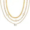 Wanxing Cadena de Acero Inoxidable Redonda con Zirconia Cadena de Cadena de Tres Capas Europea y Americana Cadena de Hueso de Serpiente Cadena de Clavícula Venta Caliente Transfronteriza