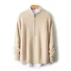Suéter de lana 100% para hombre con cuello alto, cierre de cremallera, manga larga, grueso y cálido para otoño e invierno, cárdigan de punto de corte holgado, estilo simple