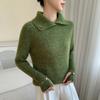 Suéter de Cashmere Grosso Solto Preguiçoso Feminino Quente Suéter de Lã com Fio Floral 2025 Outono e Inverno Gola Lapela Pulôver Suéter de Lã Tricotado