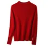 100% lã de ovelha, suéter de gola alta meia-altura amarelo leitoso, blusa de tricô versátil simples de gola média feminina para outono, atacado