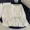 [Algodón nube de alta calidad] Conjunto de pijama largo de manga larga, cuello redondo, con ribete de encaje, talla grande para mujer, adecuado para usar como ropa de estar