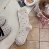Meias femininas de comprimento médio para primavera e outono, com acabamento em renda, sem costura, estilo preppy, estampa floral pequena retrô, modernas e versáteis, perfeitas para combinar com looks.