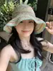 Sombrero de pescador tejido a mano transpirable para mujer, no sofocante, adecuado para viajes a la playa en verano, protección solar, sombrero tipo cubo calado