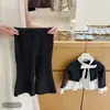Menininha Chanel! Conjunto Infantil Outono Novo Estilo Manga Longa Poá Blusa Calça Flare Conjunto de Duas Peças