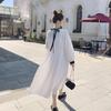 Vestido Nuevo de Primavera y Verano Estilo Coreano Suelto Cubre la Carne Adelgazante Cuello Redondo Manga Larga Boca Plana Combinación de Colores Moderno Mujer