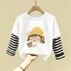 Nuevo Top Suelto para Niñas de Primavera y Otoño, Camiseta Base de Algodón Puro con Parches de Dibujos Animados, Camiseta de Manga Larga de Moda para Niños