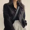 Chic coreano otoño e invierno nuevo estilo holgada versátil de un solo botón cuello de solapa corta de pana chaqueta con cordón para mujer