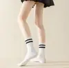Calcetines Largos para Mujer, Todas las Estaciones, Estilo Academia, Transpirables, Absorbentes de Sudor, Combinados con Pantalones de Tiburón, Calcetines de Canalé con Dos Rayas, Calcetines de Algodón Liaoyuan