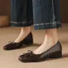 Diseño Silencioso y Elegante~ Lazo Piel de Vaca Primavera 2026 Tacón Bajo Plisado Punta Cuadrada Piel Genuina Boca Baja Zapatos de Mujer