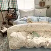 Juego Antibacteriano Genuino Clase A de Cuatro Piezas para Dormir Desnudo, Algodón Puro Suave como una Nube, Ropa de Cama Grado Materno e Infantil, Sábana, Funda de Edredón, Falda de Cama para Dormitorio Juego de Tres Piezas