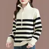 Nuevo suéter de rayas para otoño e invierno 2026 para mujer, tejido de punto suelto de manga larga, moda para mujer, top exterior elegante