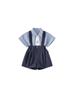 Conjunto de Uniforme Escolar de Verano para Niños Niños: Conjunto de Dos Piezas Estilo Universitario: Camisa de Cuello Rayado y Overol de Color Sólido