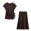 2025 Exportación al por mayor Otoño e Invierno Estilo Europeo y Americano Tops Suaves de Manga Corta Falda Midi K4-23471 Spandex