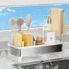1 pieza de escurridor de esponjas de acero inoxidable con bandeja de goteo - caja de almacenamiento multifuncional para cocina y baño, adecuada para artículos de limpieza, toallas y cepillos - no necesita instalación con taladro, diseño duradero y ahorrador de espacio, caja de almacenamiento para fregadero de cocina | organizador moderno | caja de almacenamiento multifuncional