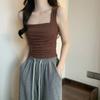 Colete feminino de gola quadrada plissada, estilo coreano de verão 2025, novo estilo slim fit, estilo doce e quente, top interno