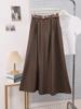 Saia Midi Elegante Estilo Francês com Barra Flare, Roupa Feminina de Verão, Cintura Elástica Vermelha, Algodão Lavado, Cobre o Quadril, Saia Longa Emagrecedora com Cinto 9613