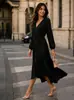 2026 Amazon AliExpress Nuevo Vestido Formal de Otoño de Manga Larga Ceñido a la Cintura con Dobladillo Irregular