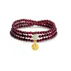 Pulseira Popular de Garnet de Três Círculos da Montanha Pu Tuo e Pulseira da Paz de Contas da Sorte de Jade Hetian para Homens e Mulheres, Presente