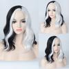 Peluca Blanca y Negra para Cosplay de Cruella, Cabello Corto Rizado Estilo Europeo y Americano, Stock Listo de Fábrica, Cabello Corto Estilo Europeo y Americano