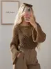 Suéter de Punto Calado Transfronterizo Europeo y Americano para Mujer, Cuello Redondo, Holgado, Manga Larga, Top Casual con Temperamento, Cardigan Adelgazante, Nuevo Estilo 2026