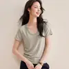 Camiseta de Manga Corta Ajustada para Mujer de Lyocell Tencel Lino [Cuello Redondo con Cara Sonriente], Top Fresco y Versátil para Verano