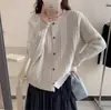 Cárdigan de Punto Retro Coreano para Mujer Otoño e Invierno 2025 Dulce Literario Casual Trenzado Color Puro Cuello Redondo Manga Larga
