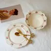 Mu Jing Plato de Cena de Hortensia Roja Retro Francés Plato de Cerámica Plato de Postre Bol para Ensalada de Frutas Vajilla de Cerámica