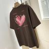 260g Algodão Pesado Manga Curta T-shirt Verão Feminino Estilizado Amor Impresso Nicho Top Solto Algodão Meia Manga