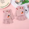 Guantes de felpa a prueba de viento para mujer Invierno Cálido Estudiante Guantes sin dedos abatibles para exteriores Medio dedo Gruesos Guantes para escribir